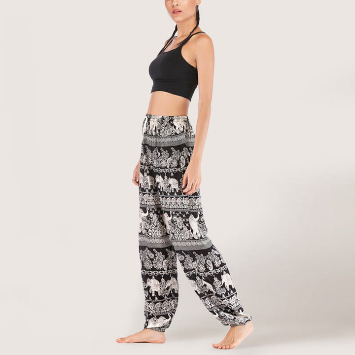 Pantalon de yoga ethnique Olivenorma motif éléphant, sarouel en viscose à taille élastique pour femme