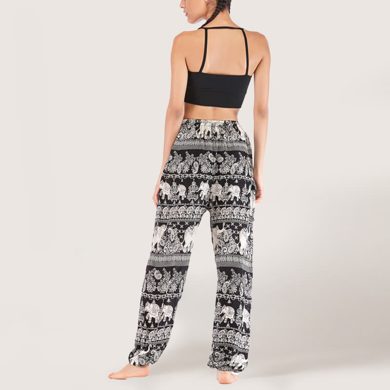 Pantalon de yoga ethnique Olivenorma motif éléphant, sarouel en viscose à taille élastique pour femme