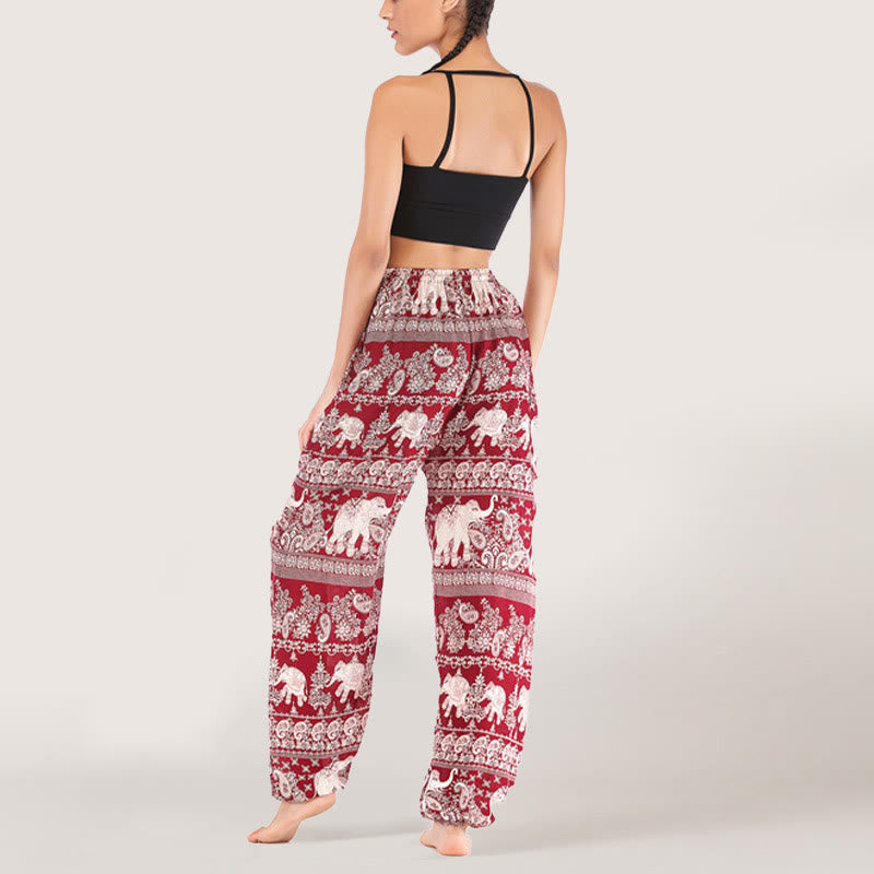 Pantalon de yoga ethnique Olivenorma motif éléphant, sarouel en viscose à taille élastique pour femme