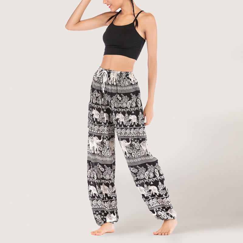 Pantalon de yoga ethnique Olivenorma motif éléphant, sarouel en viscose à taille élastique pour femme