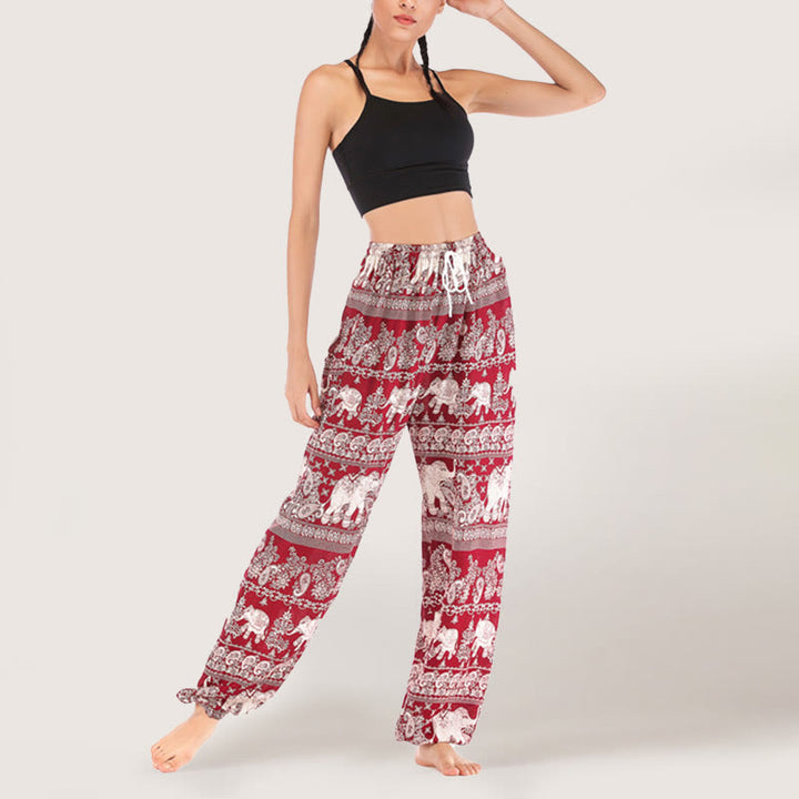Pantalon de yoga ethnique Olivenorma motif éléphant, sarouel en viscose à taille élastique pour femme