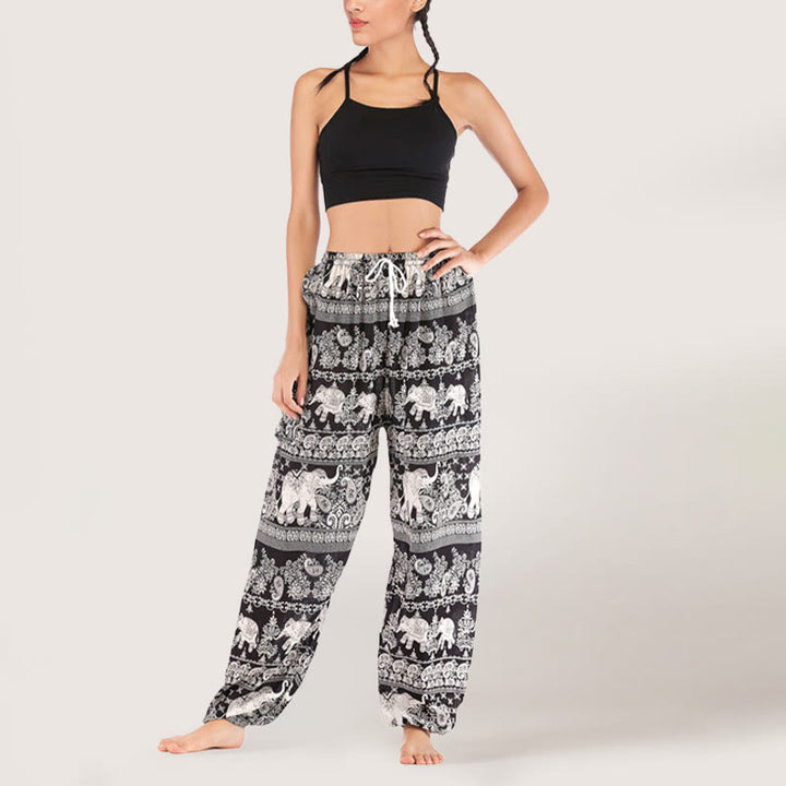 Pantalon de yoga ethnique Olivenorma motif éléphant, sarouel en viscose à taille élastique pour femme