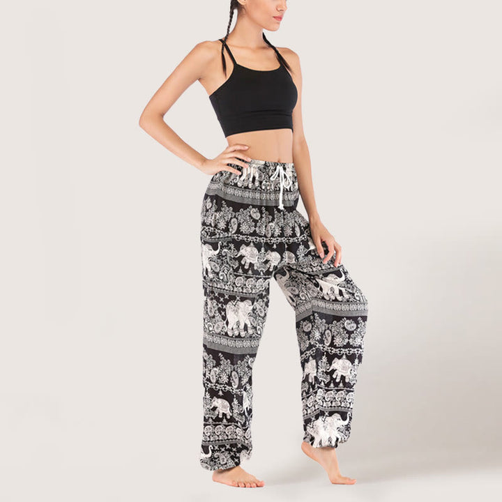Pantalon de yoga ethnique Olivenorma motif éléphant, sarouel en viscose à taille élastique pour femme