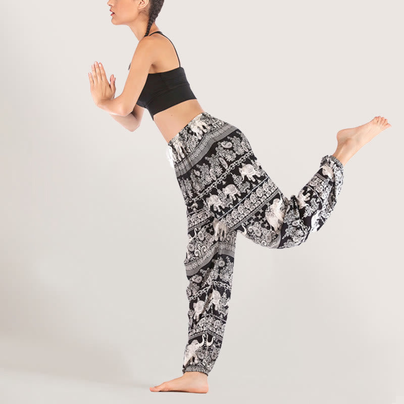 Pantalon de yoga ethnique Olivenorma motif éléphant, sarouel en viscose à taille élastique pour femme