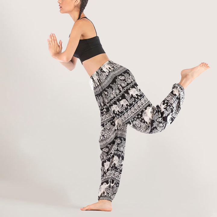 Pantalon de yoga ethnique Olivenorma motif éléphant, sarouel en viscose à taille élastique pour femme