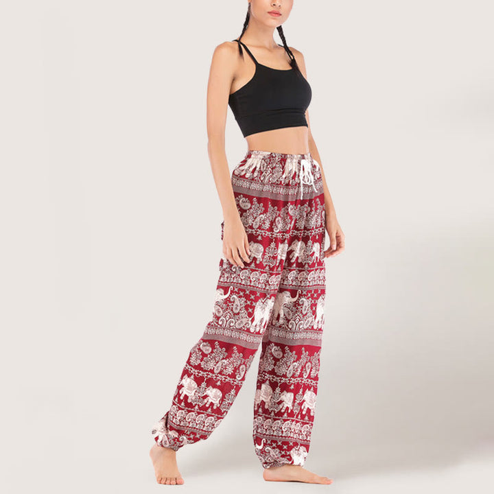 Pantalon de yoga ethnique Olivenorma motif éléphant, sarouel en viscose à taille élastique pour femme