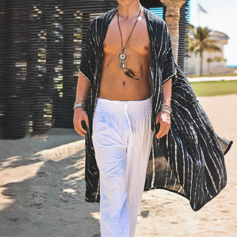 Cardigan de plage ample à rayures noires et blanches Olivenorma pour homme - image 2