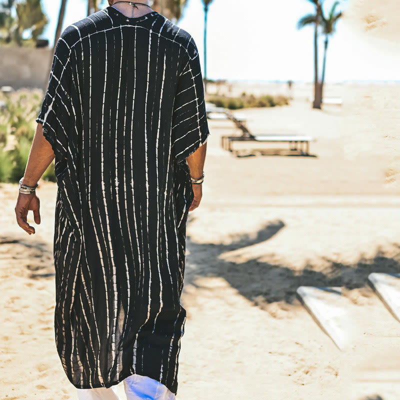 Cardigan de plage ample à rayures noires et blanches Olivenorma pour homme - image 4