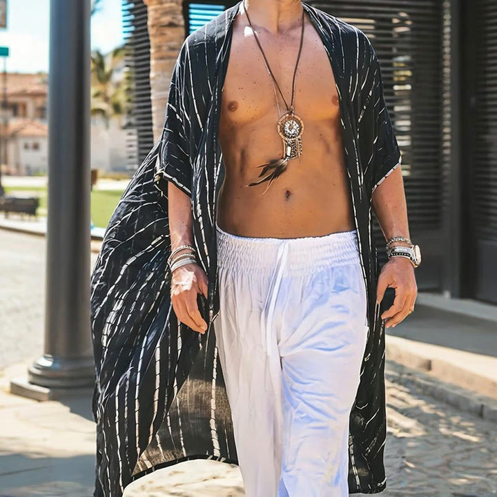 Cardigan de plage ample à rayures noires et blanches Olivenorma pour homme - image 1
