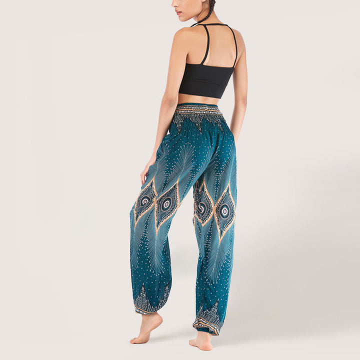 Pantalon sarouel taille élastique en viscose style bohème mandala Olivenorma pour femme