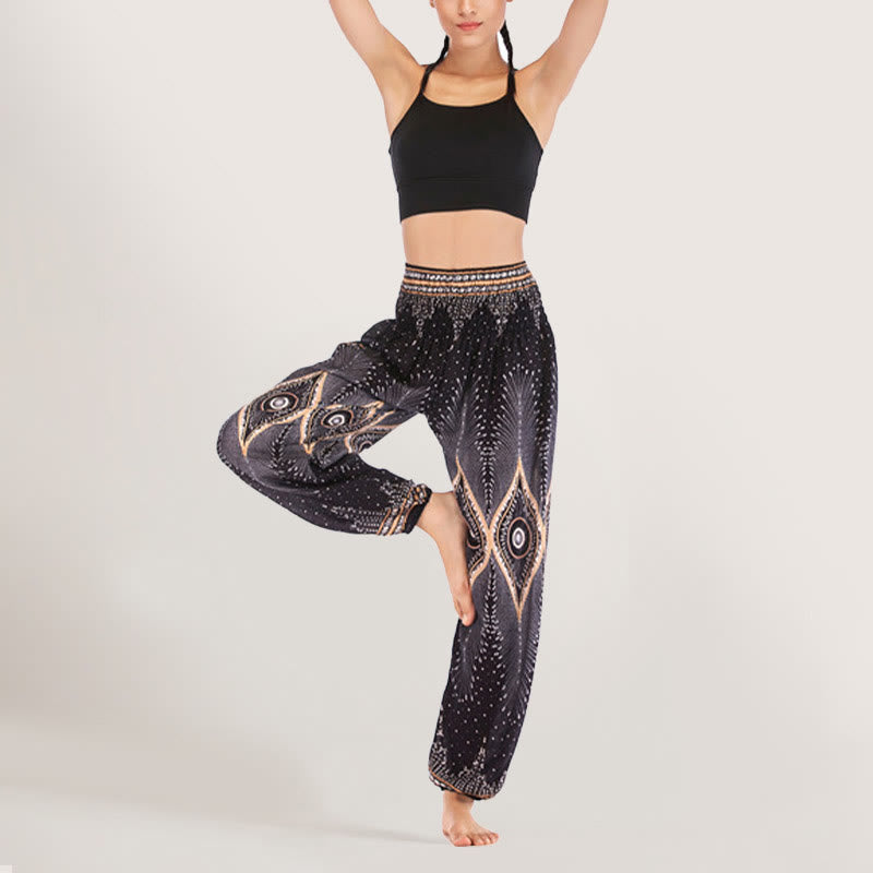 Pantalon sarouel taille élastique en viscose style bohème mandala Olivenorma pour femme