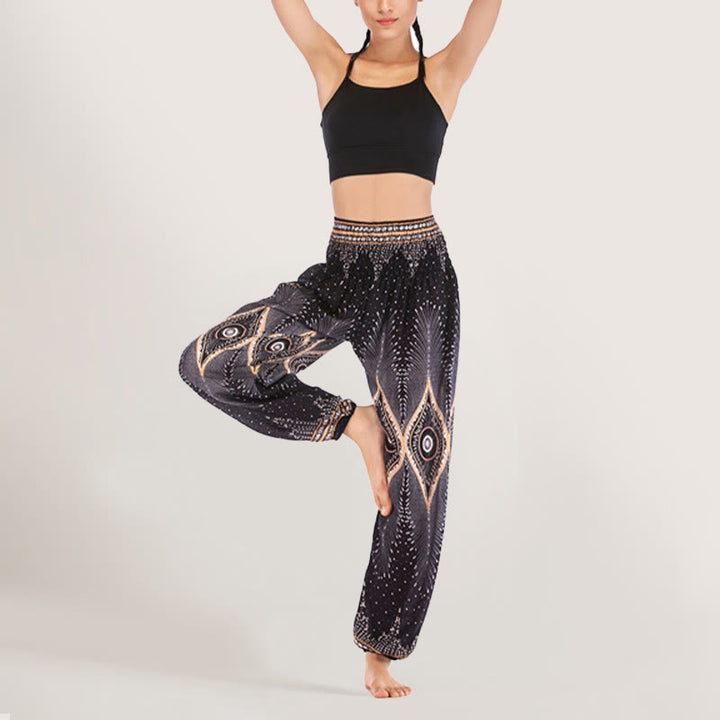 Pantalon sarouel taille élastique en viscose style bohème mandala Olivenorma pour femme