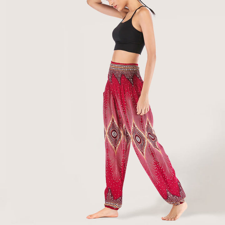 Pantalon sarouel taille élastique en viscose style bohème mandala Olivenorma pour femme