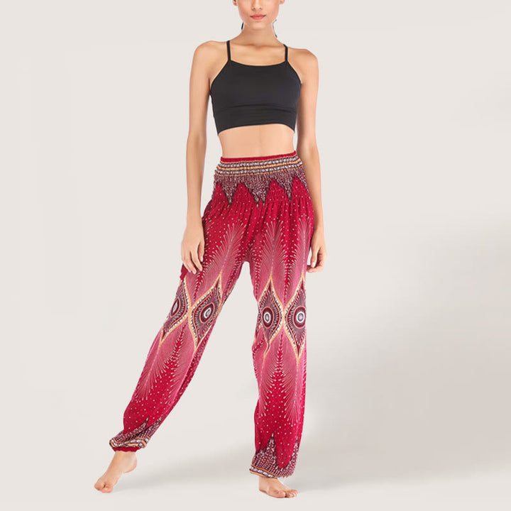 Pantalon sarouel taille élastique en viscose style bohème mandala Olivenorma pour femme