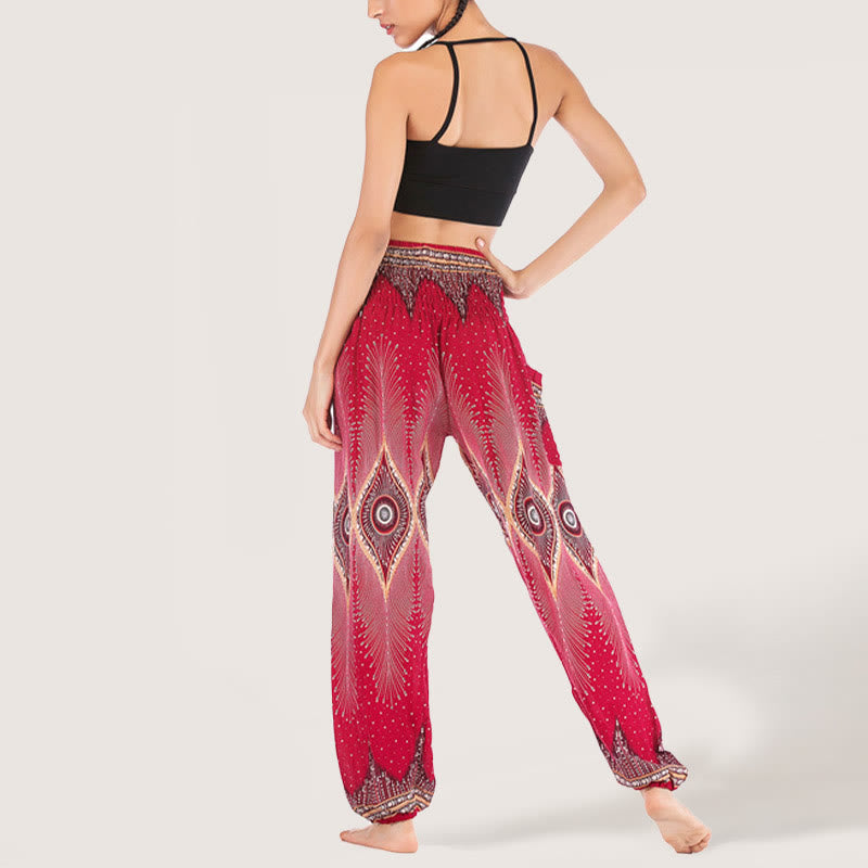 Pantalon sarouel taille élastique en viscose style bohème mandala Olivenorma pour femme