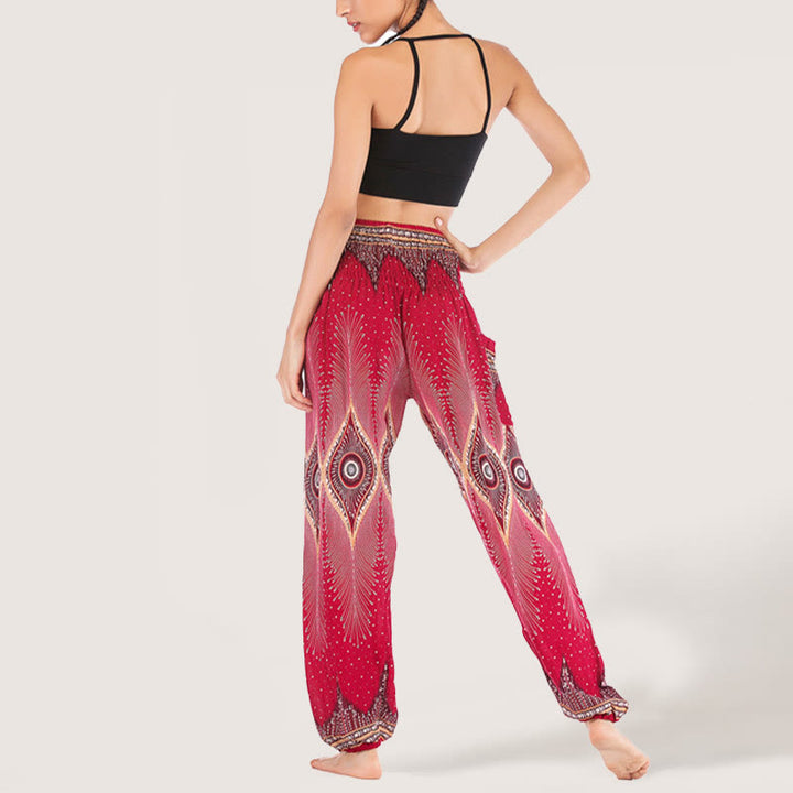Pantalon sarouel taille élastique en viscose style bohème mandala Olivenorma pour femme