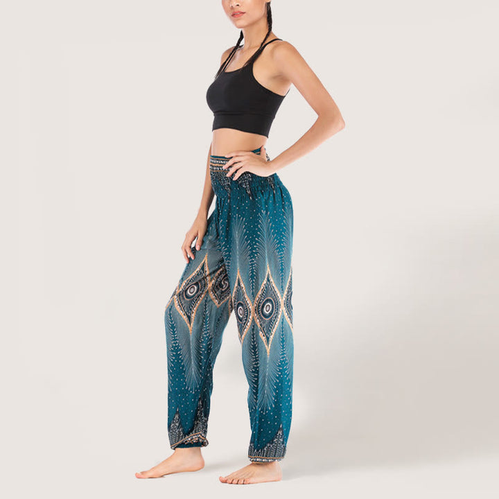 Pantalon sarouel taille élastique en viscose style bohème mandala Olivenorma pour femme