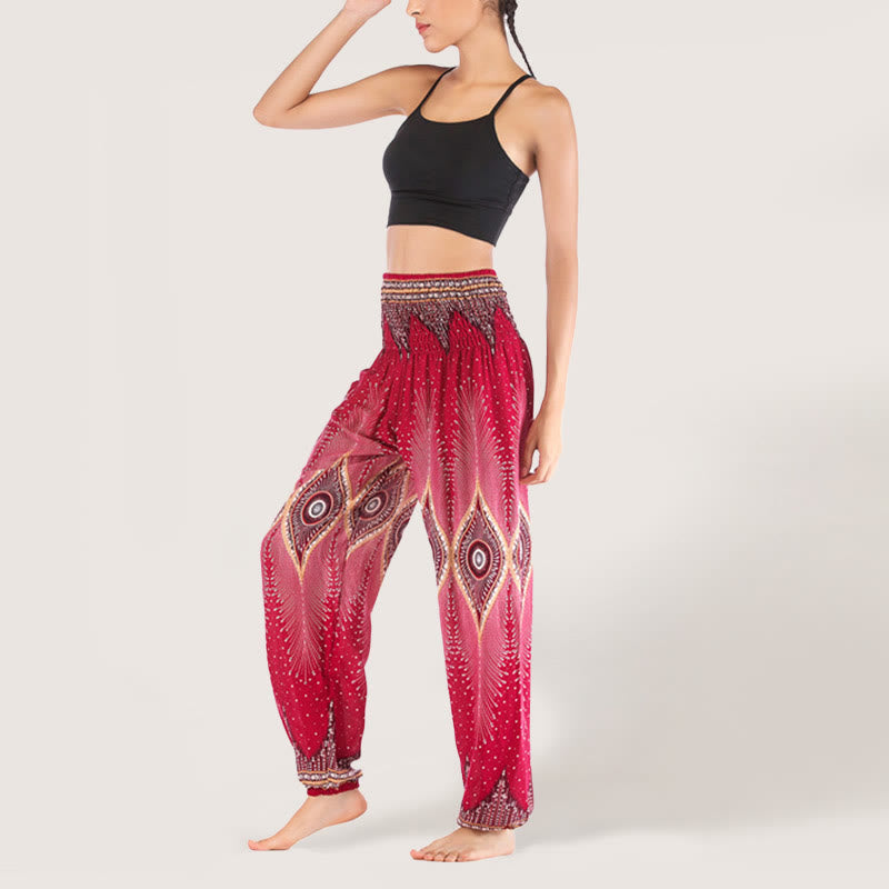 Pantalon sarouel taille élastique en viscose style bohème mandala Olivenorma pour femme