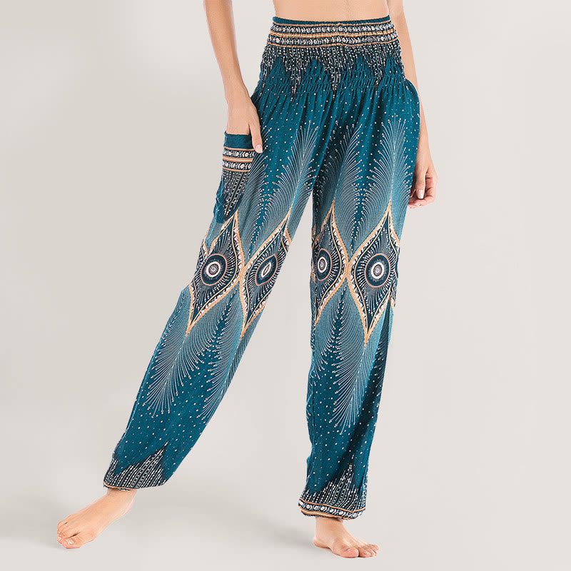 Pantalon sarouel taille élastique en viscose style bohème mandala Olivenorma pour femme