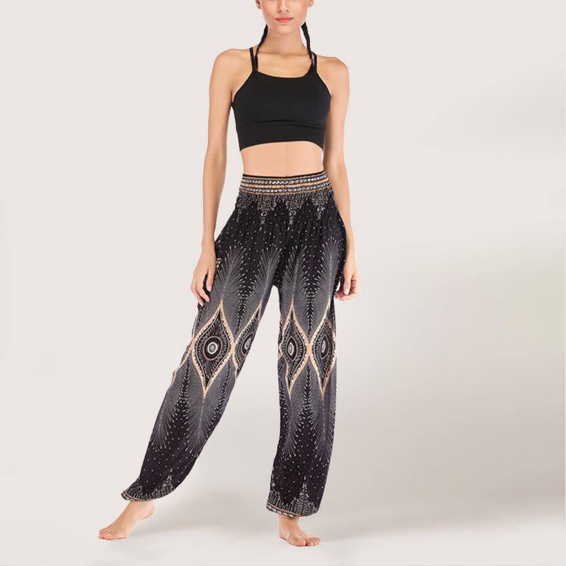 Pantalon sarouel taille élastique en viscose style bohème mandala Olivenorma pour femme