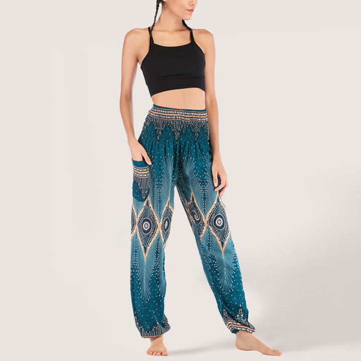 Pantalon sarouel taille élastique en viscose style bohème mandala Olivenorma pour femme