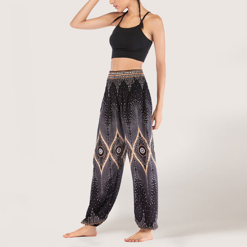 Pantalon sarouel taille élastique en viscose style bohème mandala Olivenorma pour femme