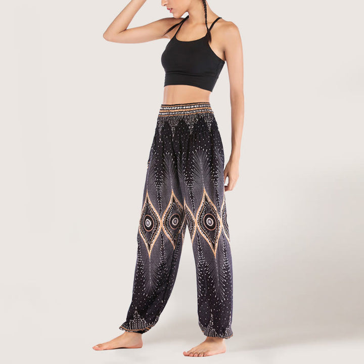 Pantalon sarouel taille élastique en viscose style bohème mandala Olivenorma pour femme