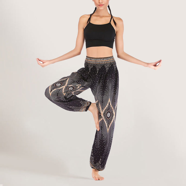 Pantalon sarouel taille élastique en viscose style bohème mandala Olivenorma pour femme