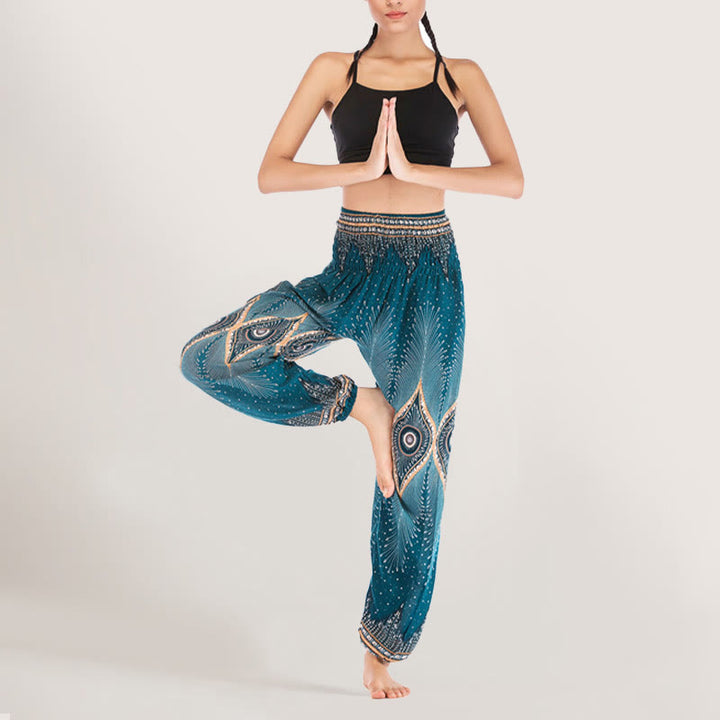 Pantalon sarouel taille élastique en viscose style bohème mandala Olivenorma pour femme