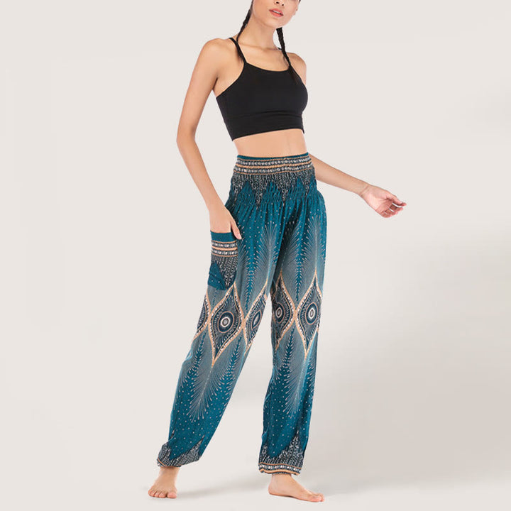 Pantalon sarouel taille élastique en viscose style bohème mandala Olivenorma pour femme