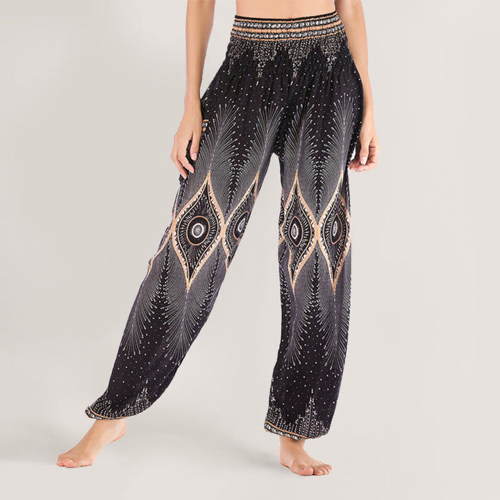 Pantalon sarouel taille élastique en viscose style bohème mandala Olivenorma pour femme