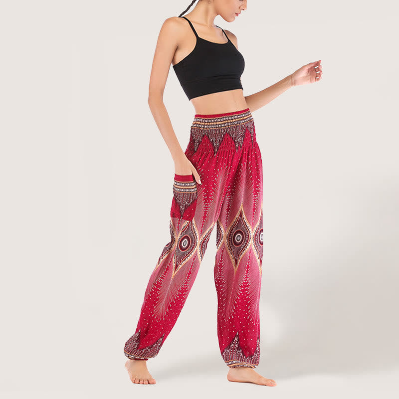 Pantalon sarouel taille élastique en viscose style bohème mandala Olivenorma pour femme