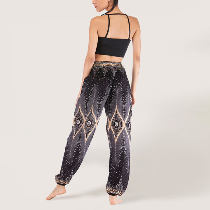 Pantalon sarouel taille élastique en viscose style bohème mandala Olivenorma pour femme