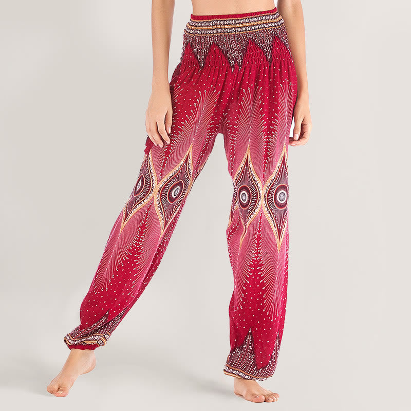 Pantalon sarouel taille élastique en viscose style bohème mandala Olivenorma pour femme