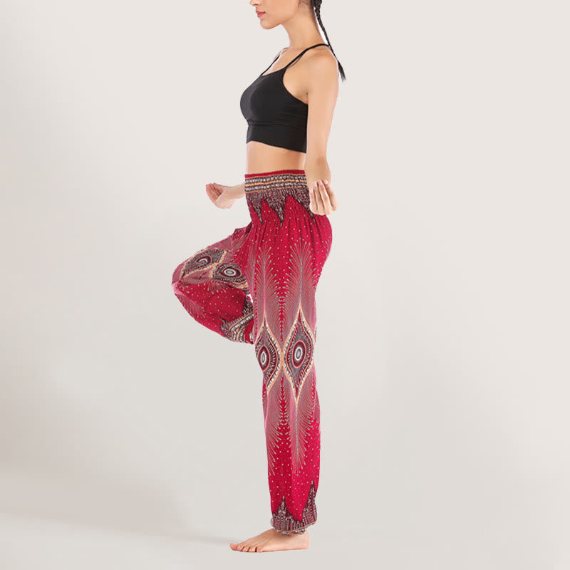Pantalon sarouel taille élastique en viscose style bohème mandala Olivenorma pour femme