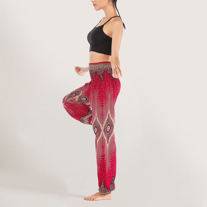 Pantalon sarouel taille élastique en viscose style bohème mandala Olivenorma pour femme