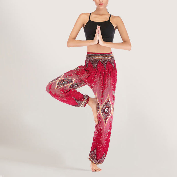 Pantalon sarouel taille élastique en viscose style bohème mandala Olivenorma pour femme