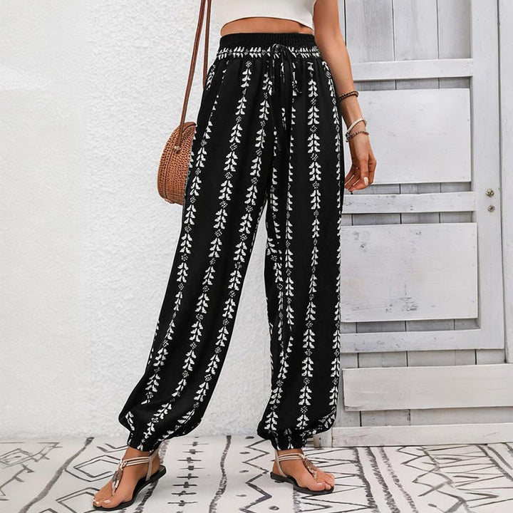 Pantalon sarouel fluide en polyester imprimé Olivenorma - Noir - XL - image 15