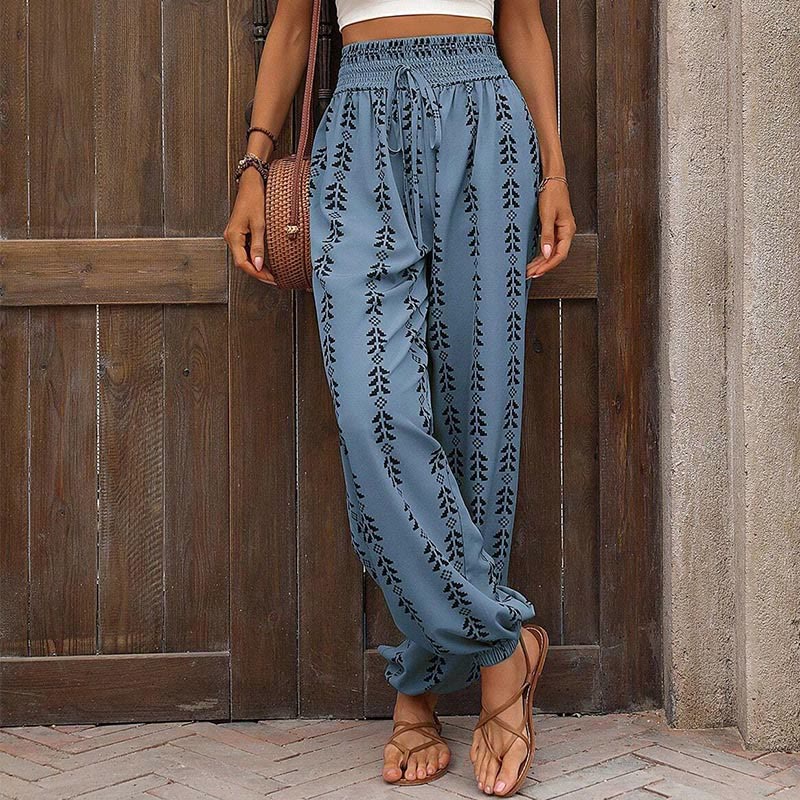 Pantalon sarouel fluide en polyester imprimé Olivenorma - Bleu - XL - image 10