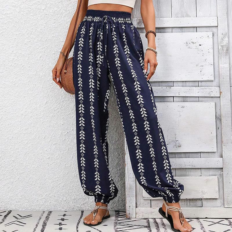 Pantalon sarouel fluide en polyester imprimé Olivenorma - Bleu marine - XL - image 20