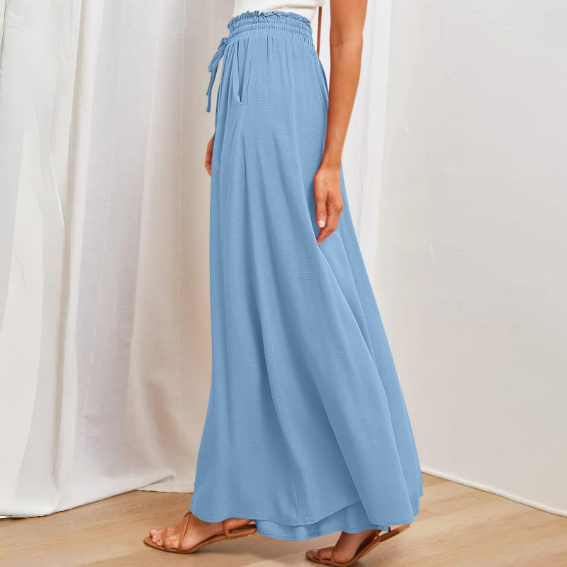 Pantalon palazzo décontracté taille haute uni Olivenorma pour femme avec poches - image 8