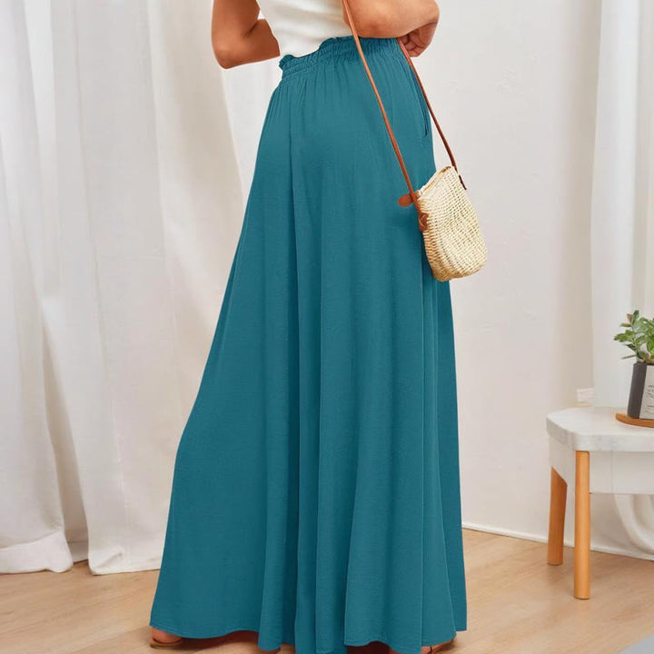 Pantalon palazzo décontracté taille haute uni Olivenorma pour femme avec poches - image 3