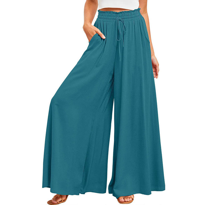 Pantalon palazzo décontracté taille haute uni Olivenorma pour femme avec poches - image 5