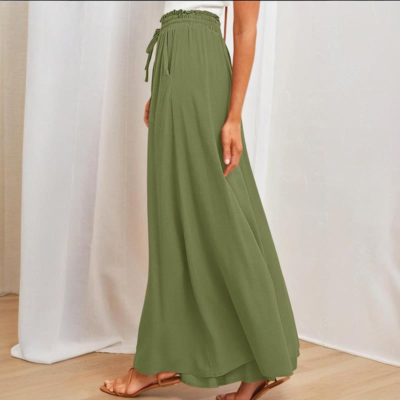 Pantalon palazzo décontracté taille haute uni Olivenorma pour femme avec poches - image 11