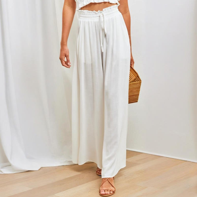 Pantalon palazzo décontracté taille haute uni Olivenorma pour femme avec poches - Blanc - XXL - image 14