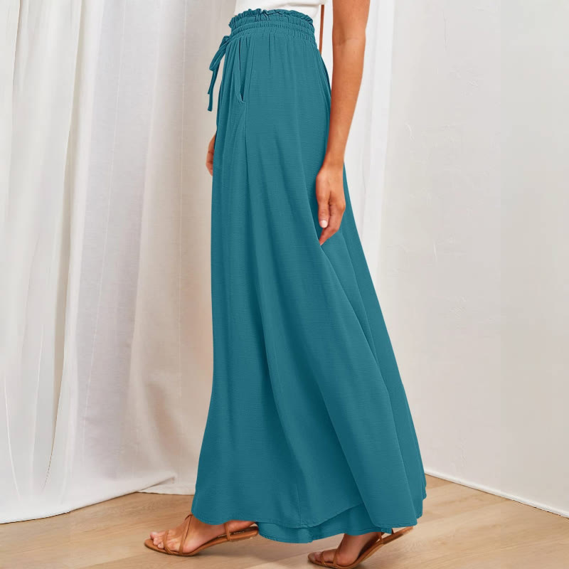 Pantalon palazzo décontracté taille haute uni Olivenorma pour femme avec poches - image 2