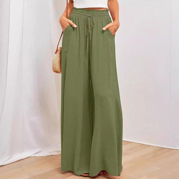 Pantalon palazzo décontracté taille haute uni Olivenorma pour femme avec poches - Vert - XXL - image 9