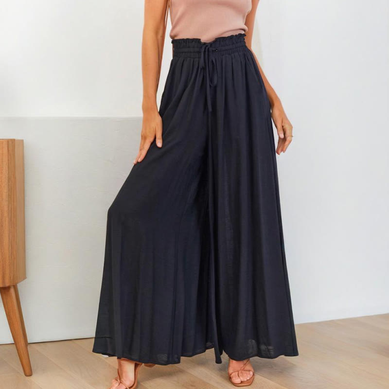 Pantalon palazzo décontracté taille haute uni Olivenorma pour femme avec poches - Noir - XXL - image 15