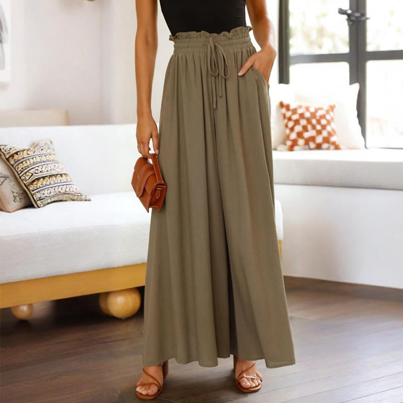Pantalon palazzo décontracté taille haute uni Olivenorma pour femme avec poches - Gris foncé - XXL - image 22
