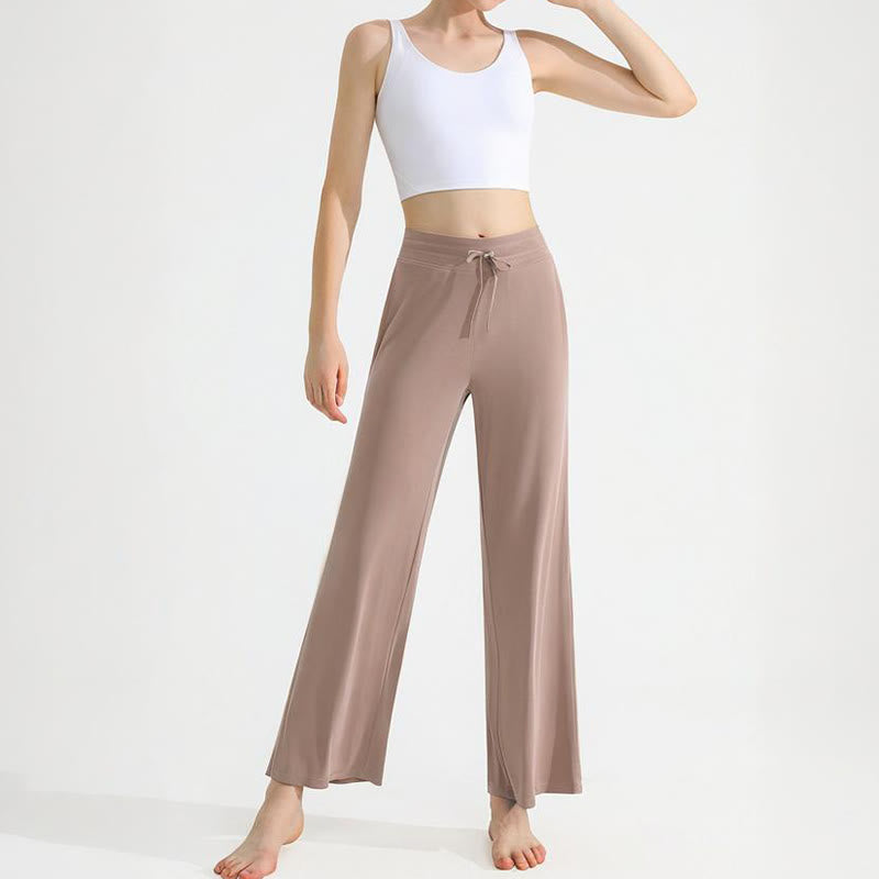 Pantalon de yoga droit drapé uni Olivenorma pour femme avec cordon de serrage